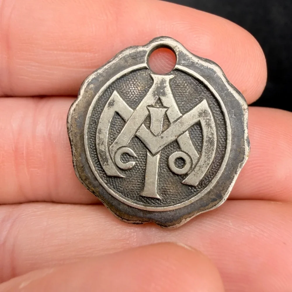 Vintage Monarch Accident Insurance Pendant Silver Tone Coin Fob Logo 1in